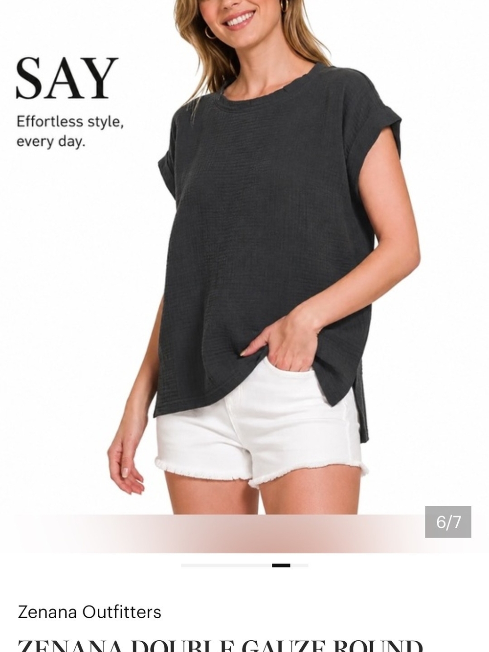 Zenana Outfitters Short Sleeve Round Neck Top in Charcoal